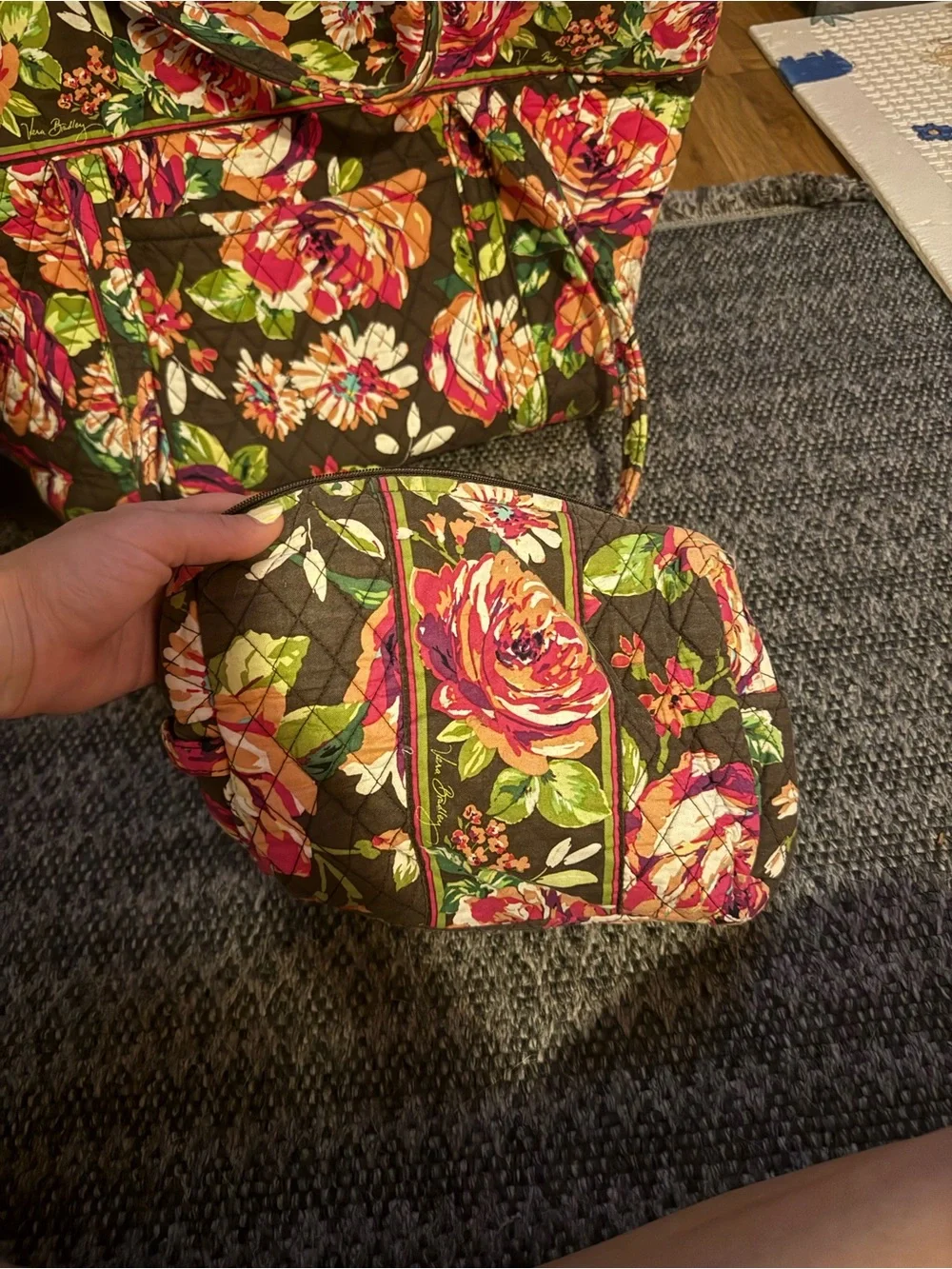 Vera Bradley Floral Quilted Bag Set in Brown, Pink & Green